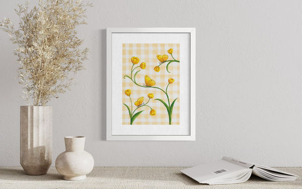 Yellow Gingham Butterflies - Print