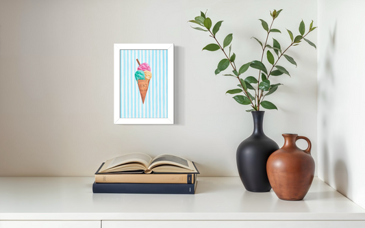 Ice Cream - Striped Background (Print)