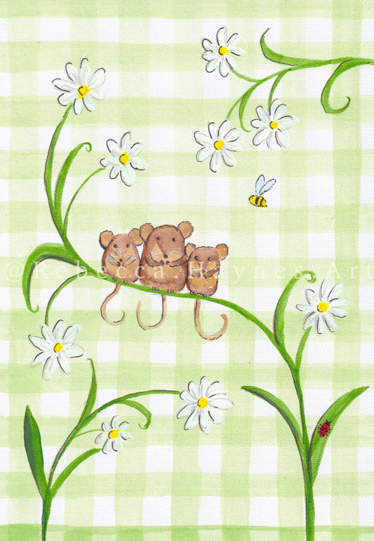 Green Gingham Mice - Print