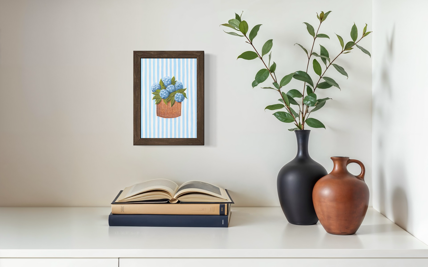 Blue Hydrangea - Striped Background  (Print)