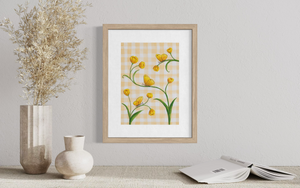Yellow Gingham Butterflies - Print