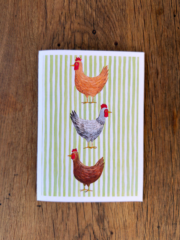 Chickens (Green Striped Background) - Card