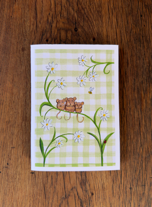 Green Gingham Mice - Card