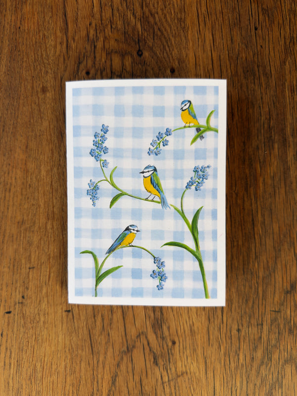 Blue Gingham Blue Tit - Card