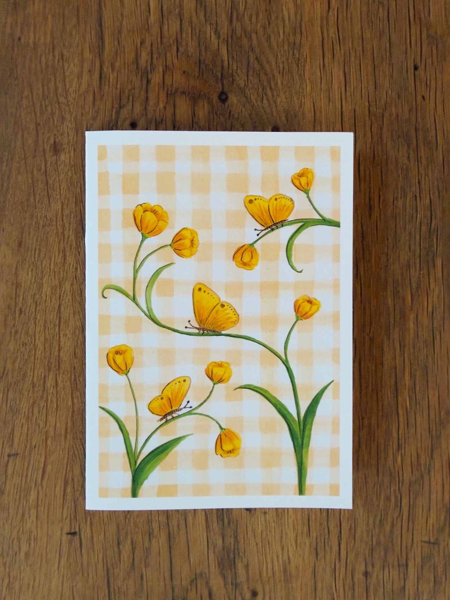 Yellow Gingham Butterflies - Card
