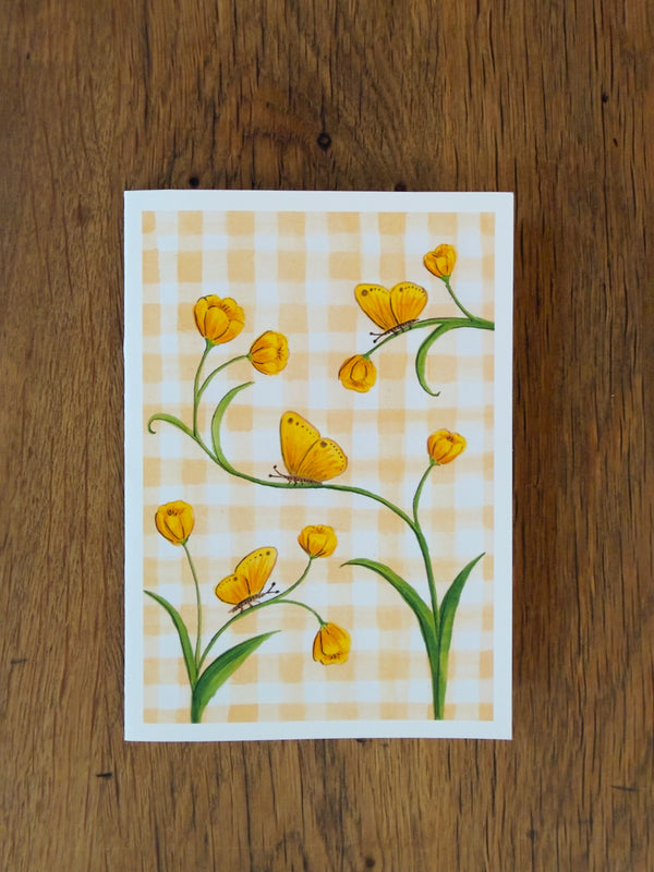 Yellow Gingham Butterflies - Card