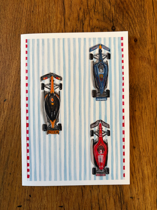 Striped F1 Cars - Card