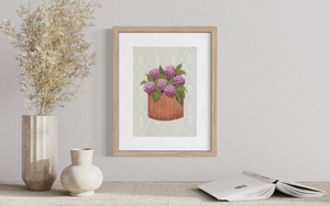 Pink Hydrangea - Diamond Background (Print)