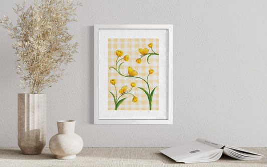 Yellow Gingham Butterflies - Print