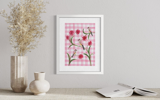 Red Gingham Goldfinch - Print