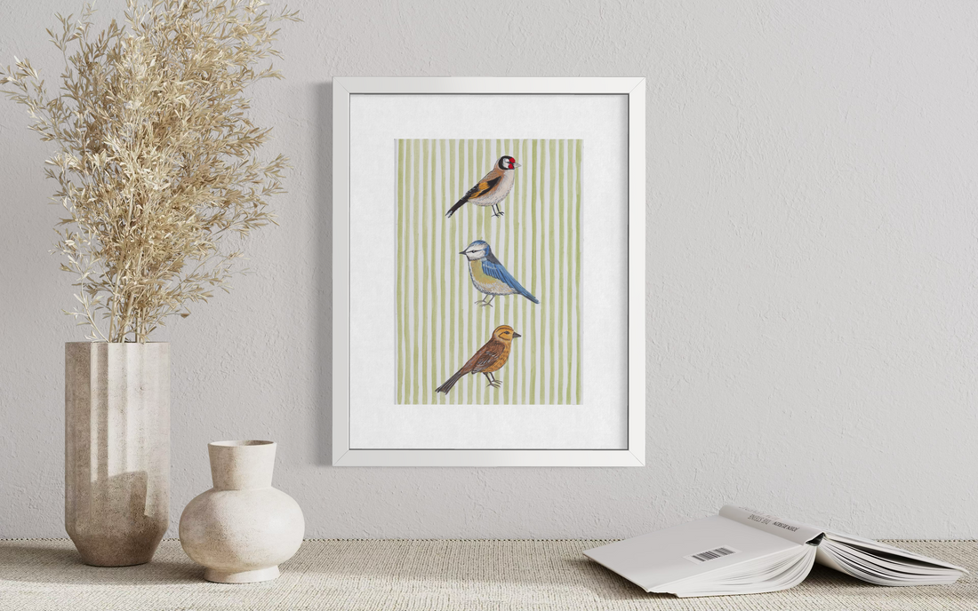 Song Birds - Green Stripe Background (Print)
