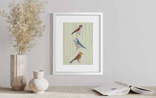 Song Birds - Green Stripe Background (Print)