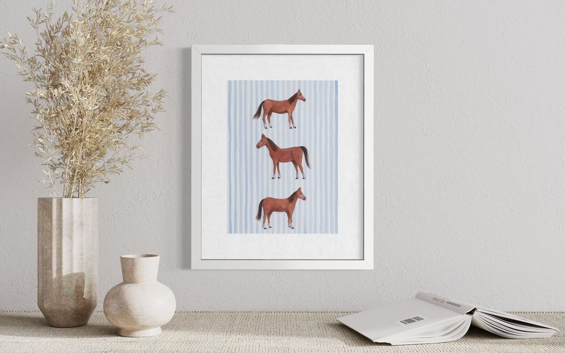 Horses - Blue Stripe Background (Print)