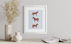 Horses - Blue Stripe Background (Print)