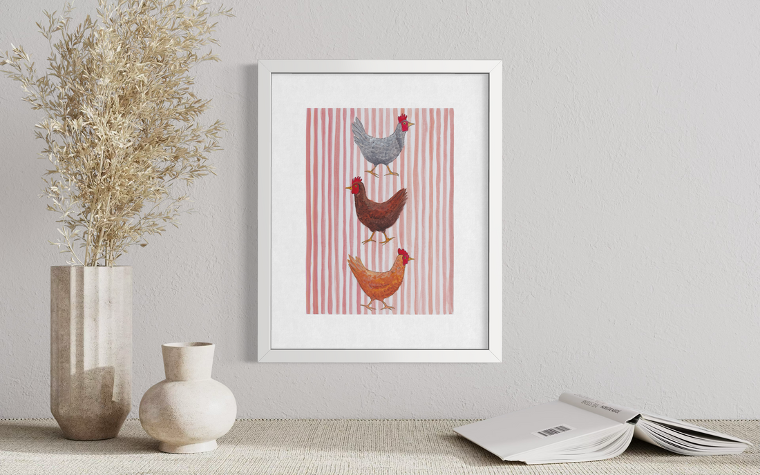 Chickens Red Striped (Print)