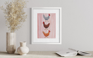 Chickens Red Striped (Print)