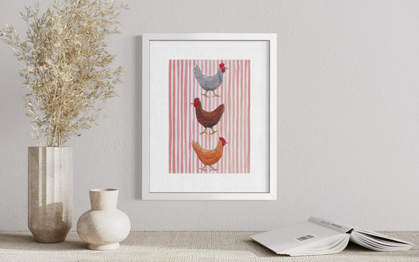 Chickens Red Striped (Print)