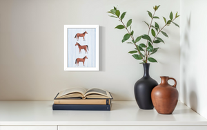 Horses - Blue Stripe Background (Print)