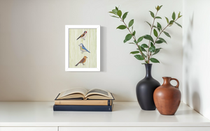 Song Birds - Green Stripe Background (Print)