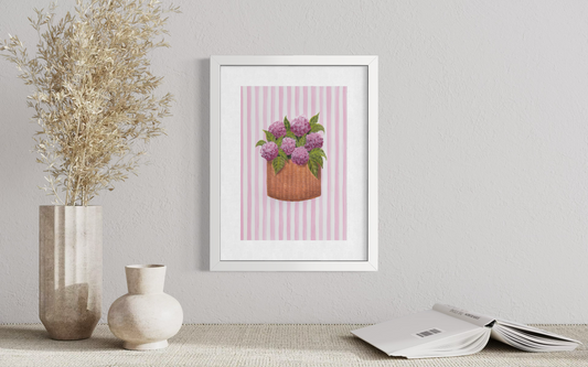 Pink Hydrangea - Striped Background (Print)