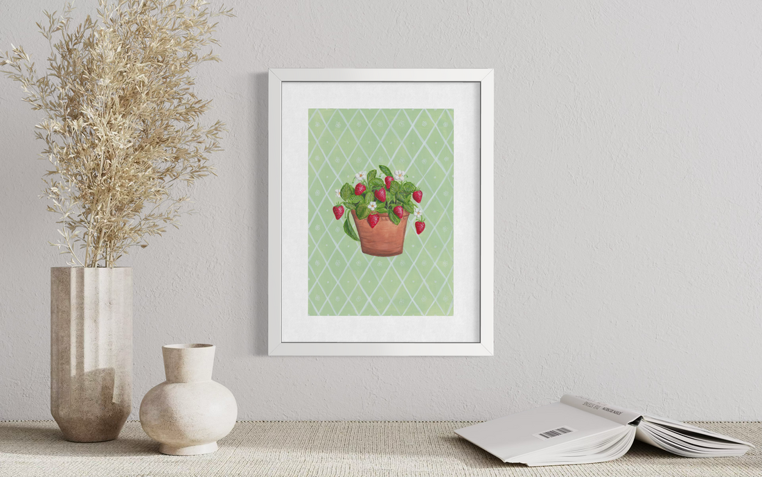Strawberry Plant - Harlequin Background (Print)