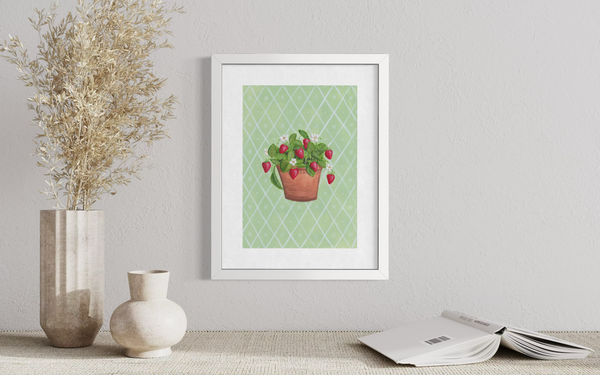 Strawberry Plant - Harlequin Background (Print)