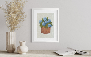 Blue Hydrangea - Diamond Background (Print)