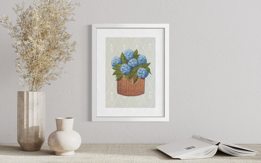 Blue Hydrangea - Diamond Background (Print)