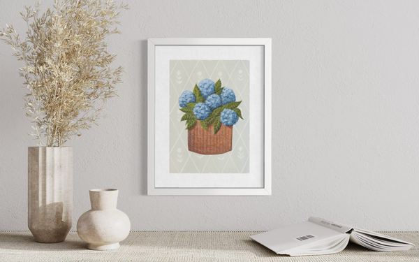 Blue Hydrangea - Diamond Background (Print)