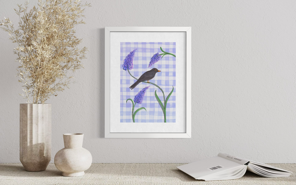 Purple Gingham Blackbird - Print