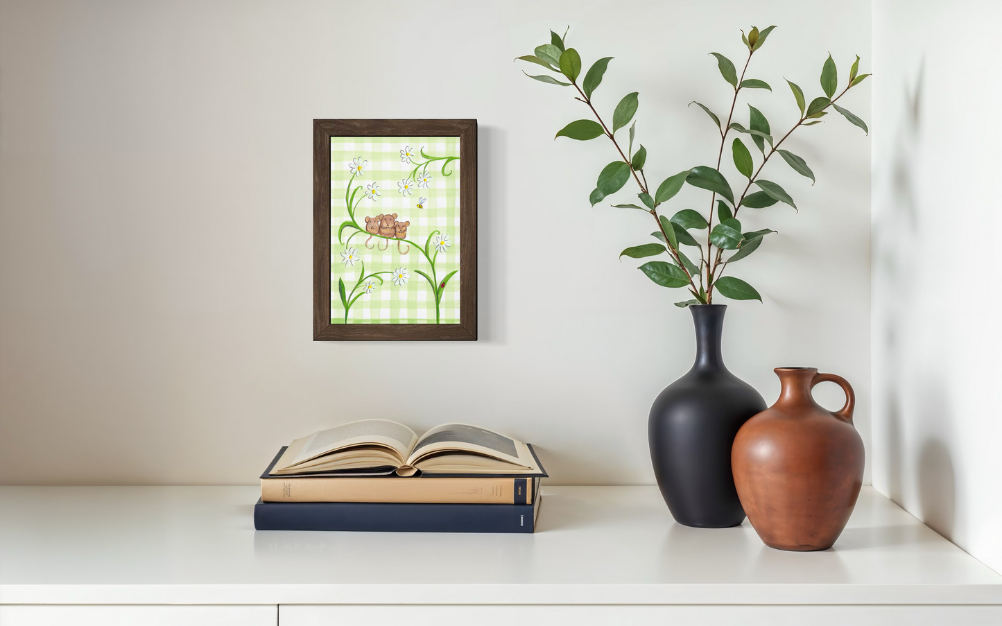 Green Gingham Mice - Print