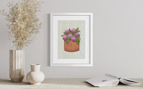 Pink Hydrangea - Diamond Background (Print)