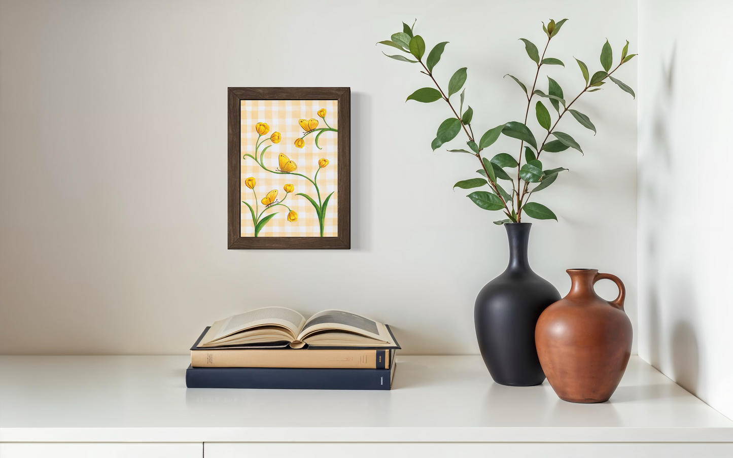 Yellow Gingham Butterflies - Print