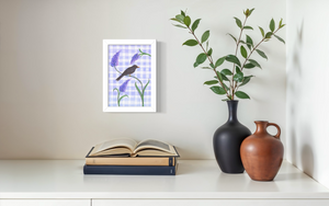 Purple Gingham Blackbird - Print