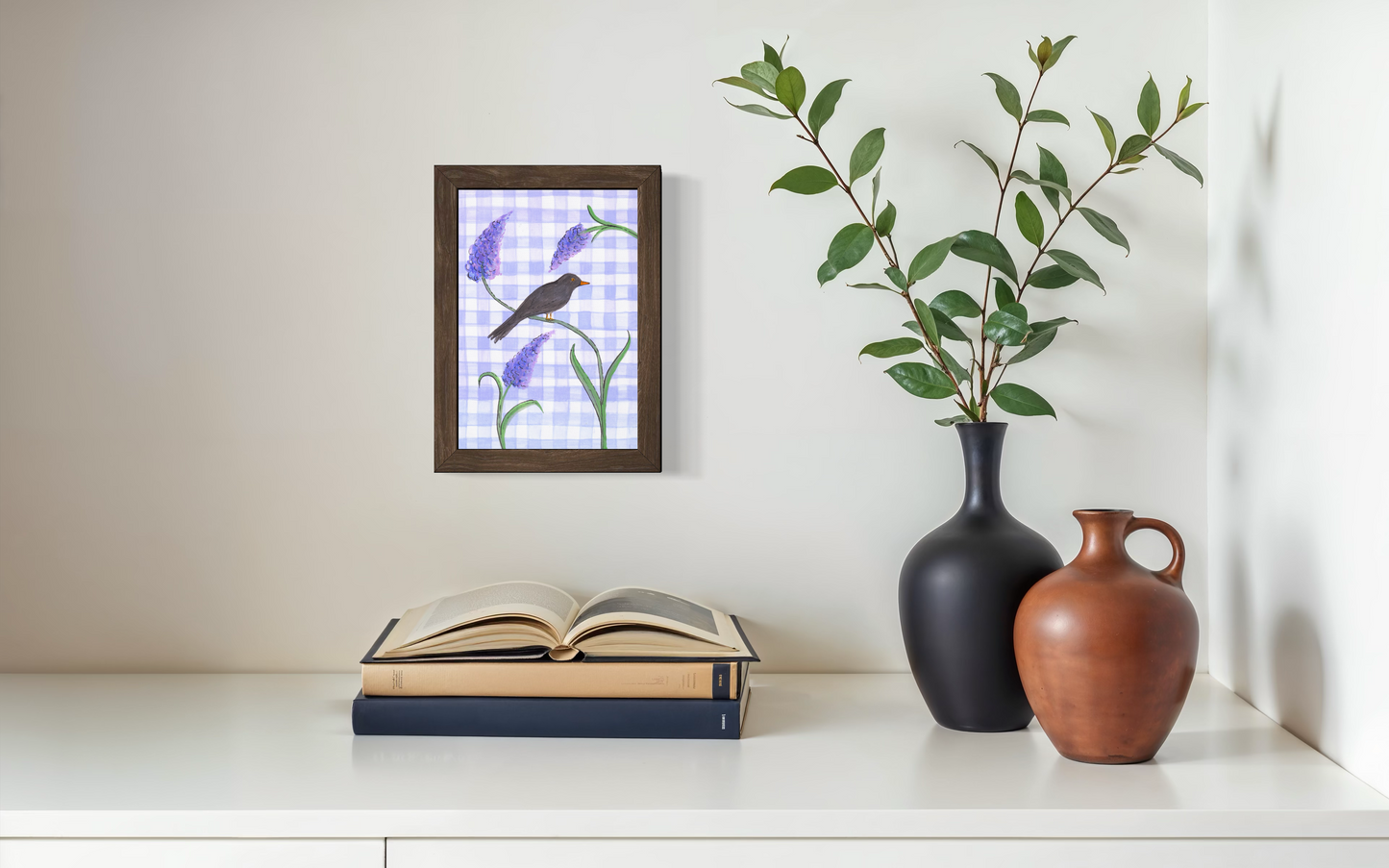 Purple Gingham Blackbird - Print