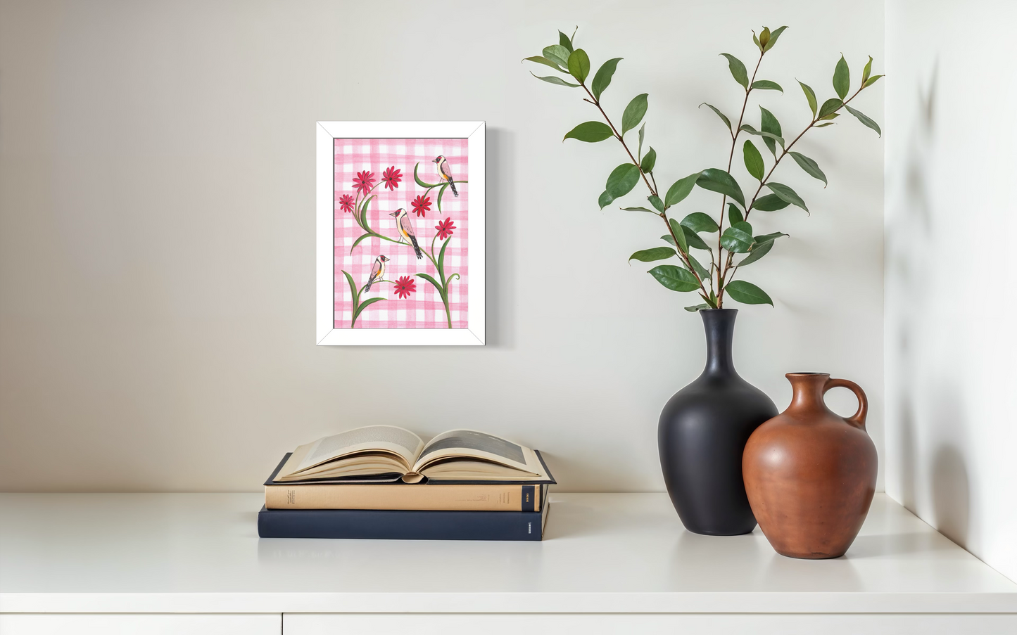 Red Gingham Goldfinch - Print