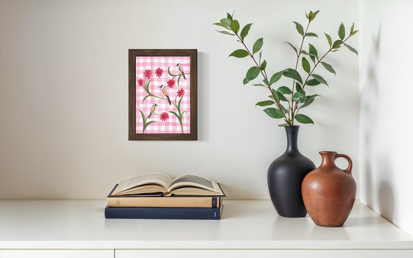 Red Gingham Goldfinch - Print