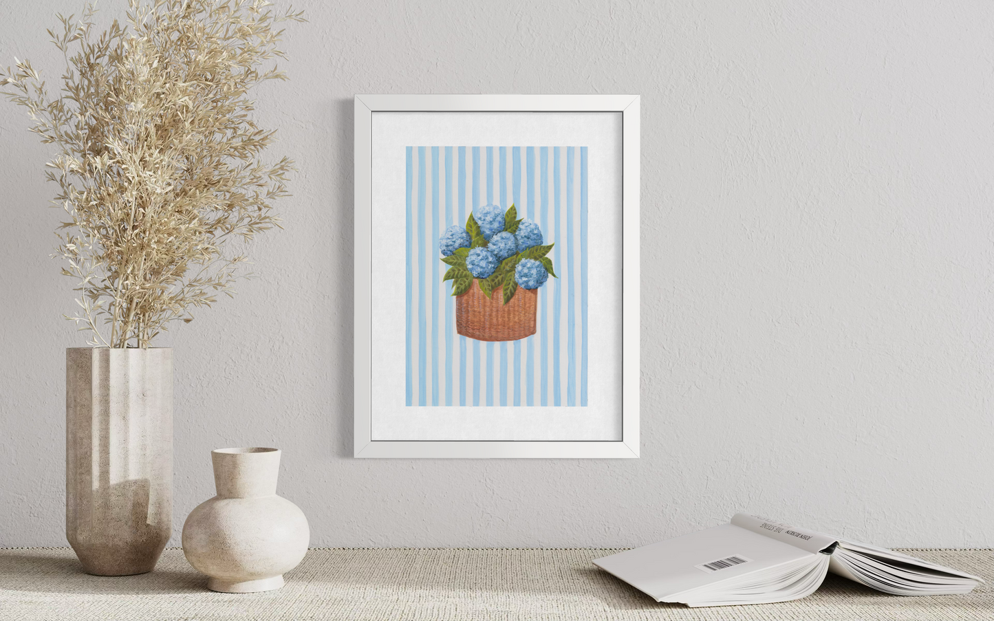 Blue Hydrangea - Striped Background  (Print)
