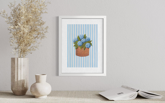 Blue Hydrangea - Striped Background  (Print)