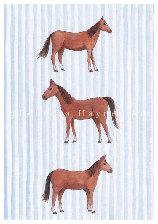Horses - Blue Stripe Background (Print)