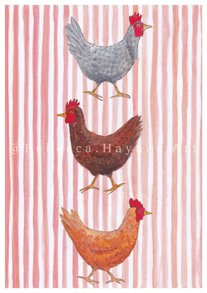 Chickens Red Striped (Print)