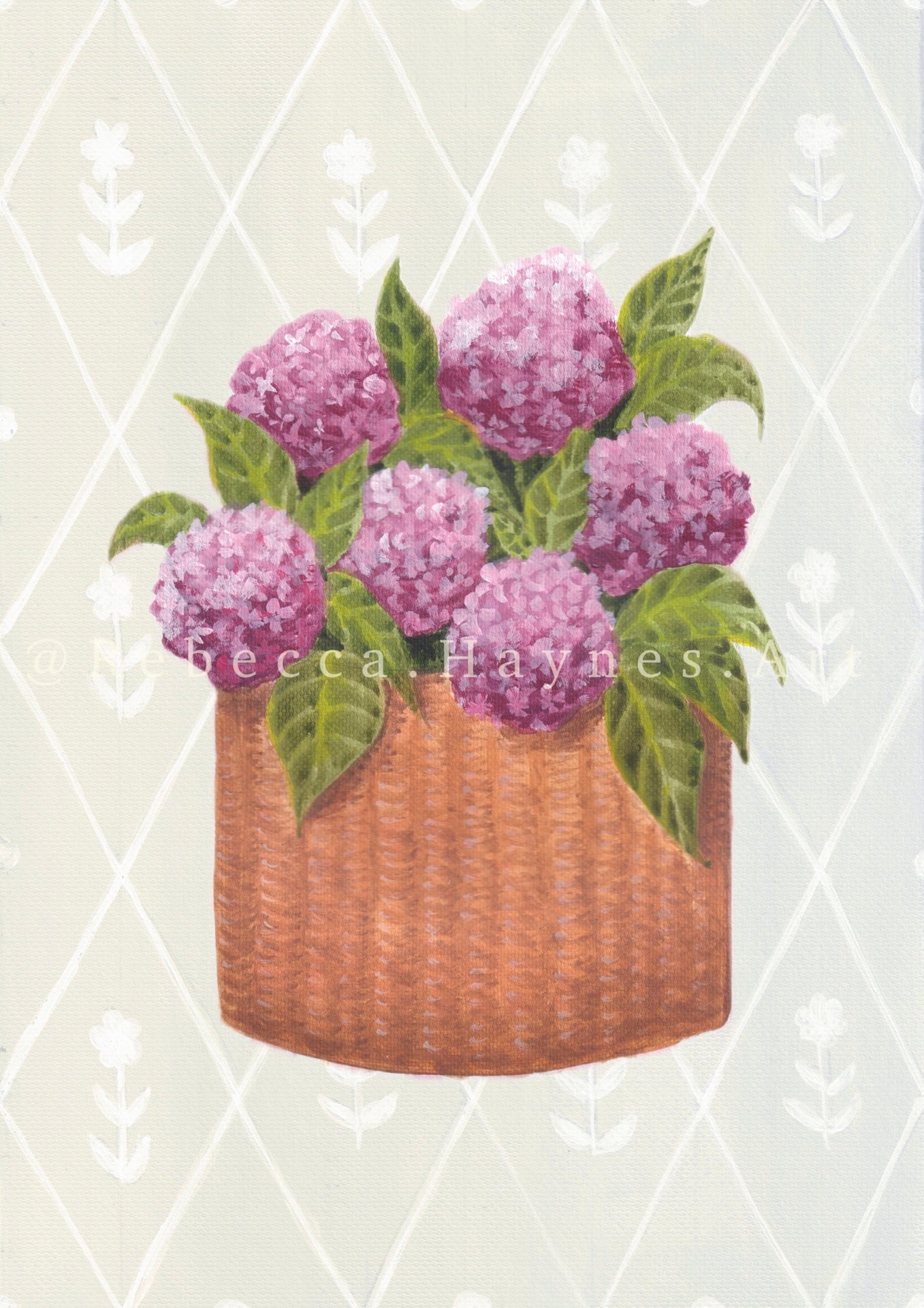 Pink Hydrangea - Diamond Background (Print)