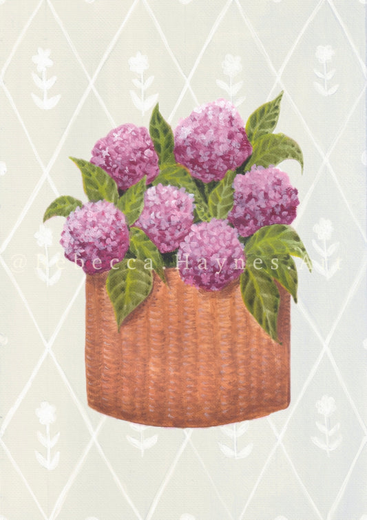 Pink Hydrangea - Diamond Background (Print)