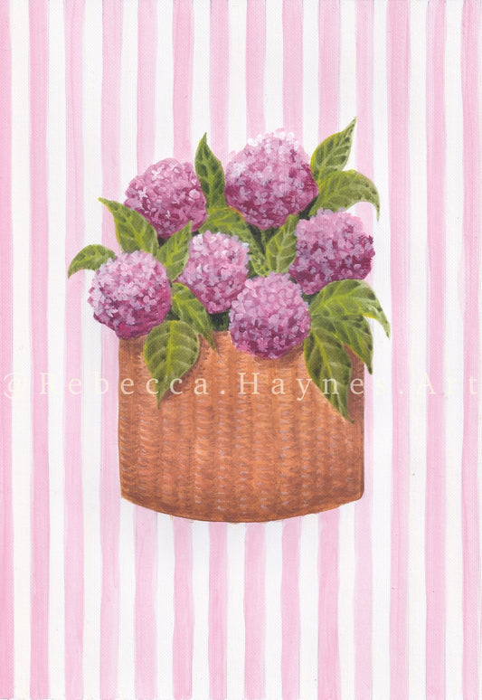 Pink Hydrangea - Striped Background (Print)