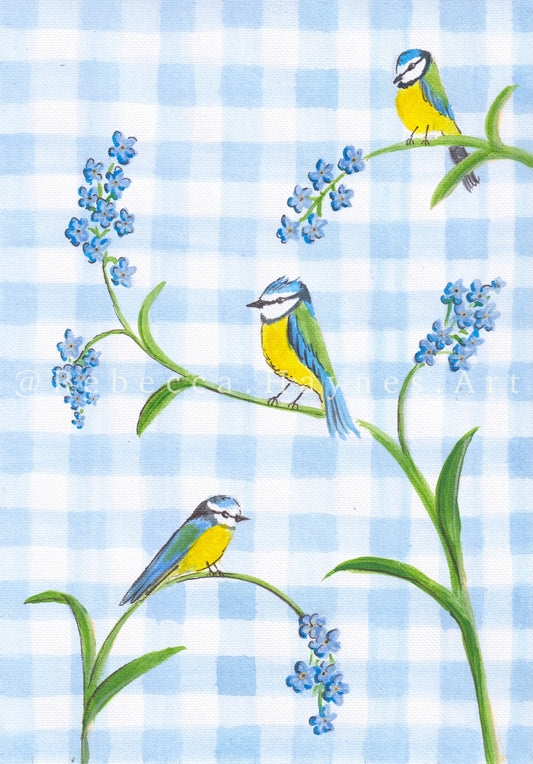 Blue Gingham Blue Tit - Print