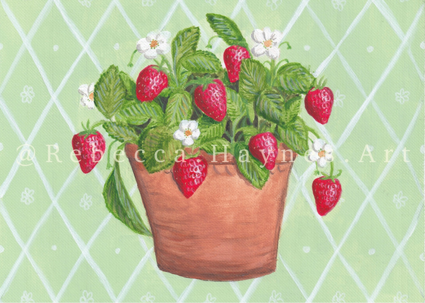 Strawberry Plant - Harlequin Background (Print)