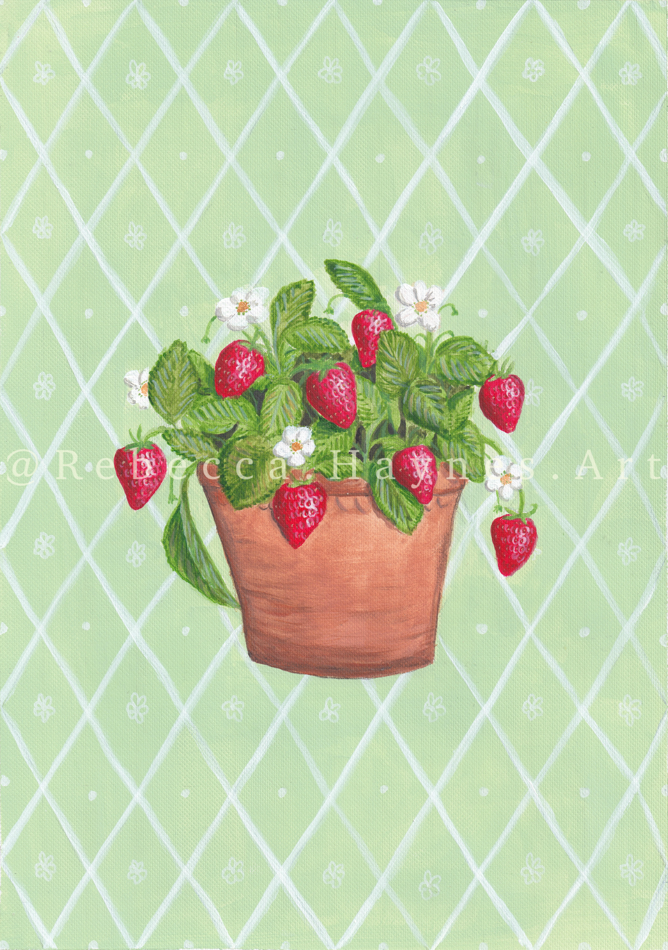 Strawberry Plant - Harlequin Background (Print)