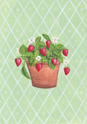 Strawberry Plant - Harlequin Background (Print)