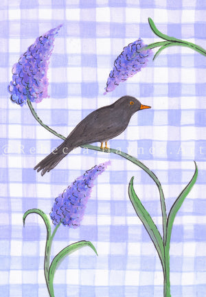 Purple Gingham Blackbird - Print