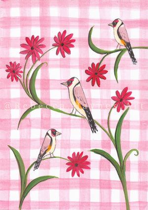 Red Gingham Goldfinch - Print